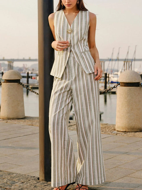 'Brisa' Striped Sleeveless Top and Pants Set - Celes Fashion